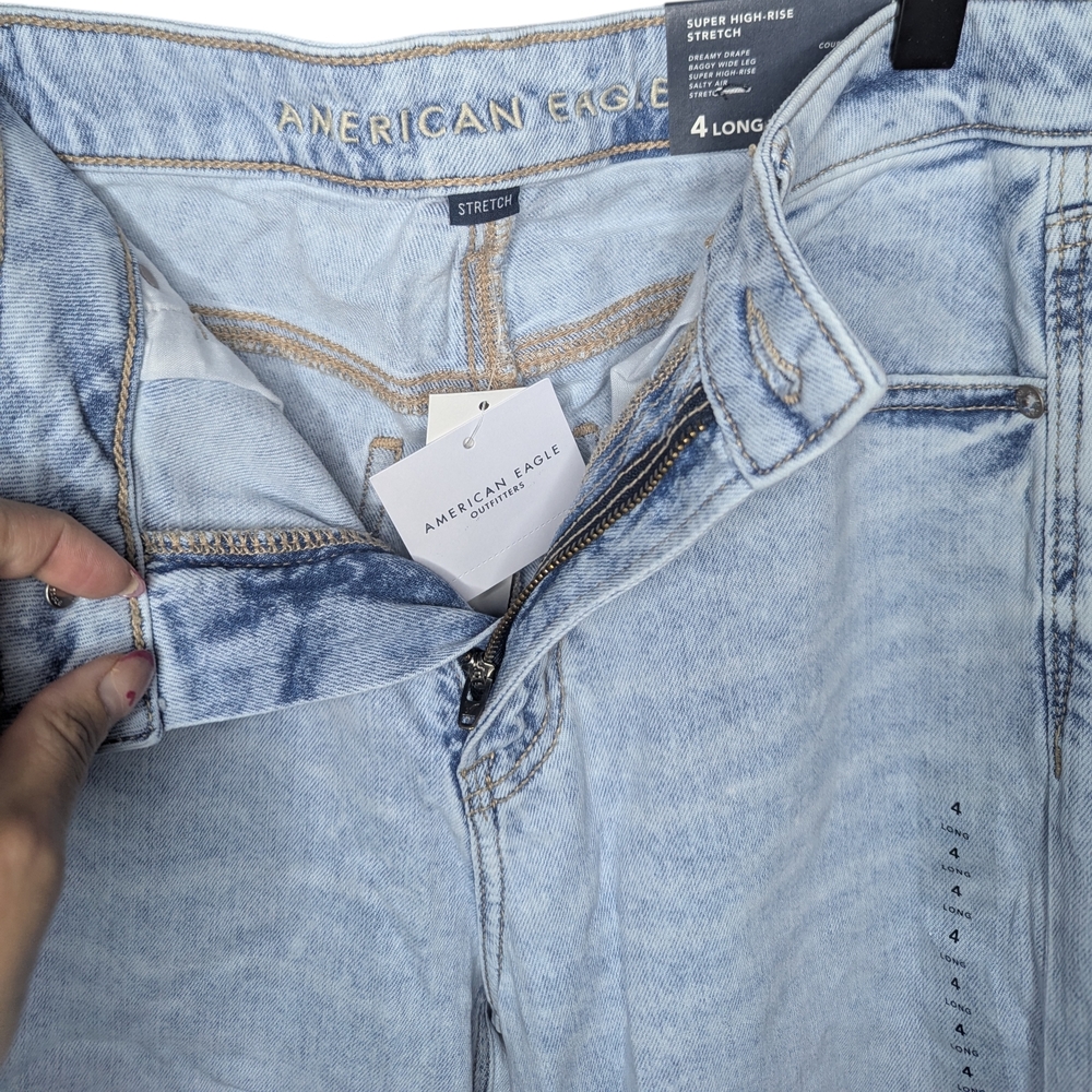 American Eagle Jeans 4 Long Dreamy Drape Baggy Wide Leg Super High Rise Stretch - Picture 7 of 16